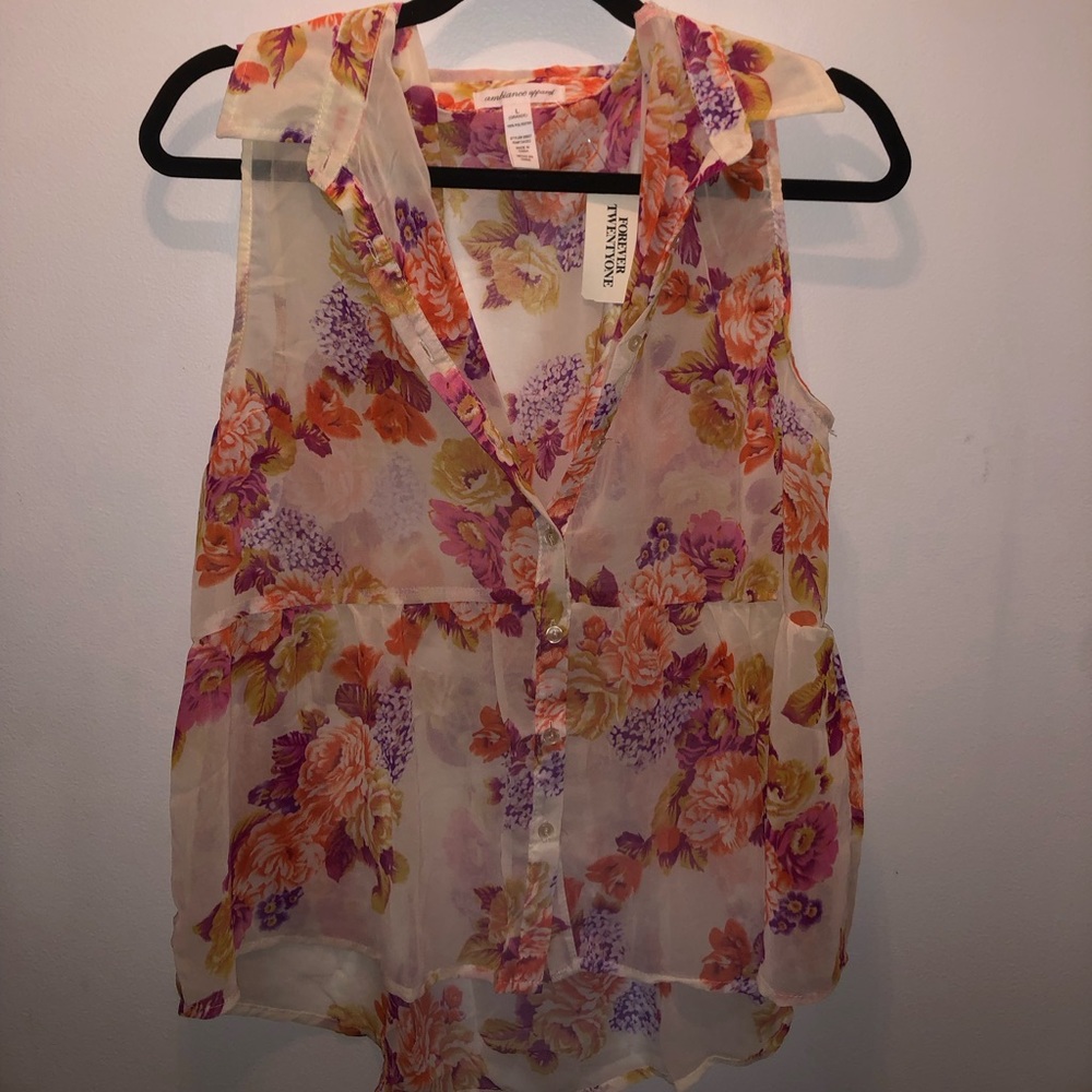 Sheer Floral Blouse Multicolored